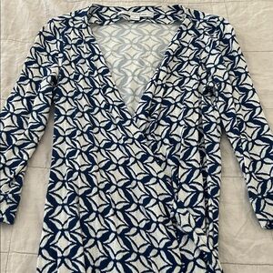 Diane Von Furstenberg Navy and White Wrap Dress, size 6 worn once.